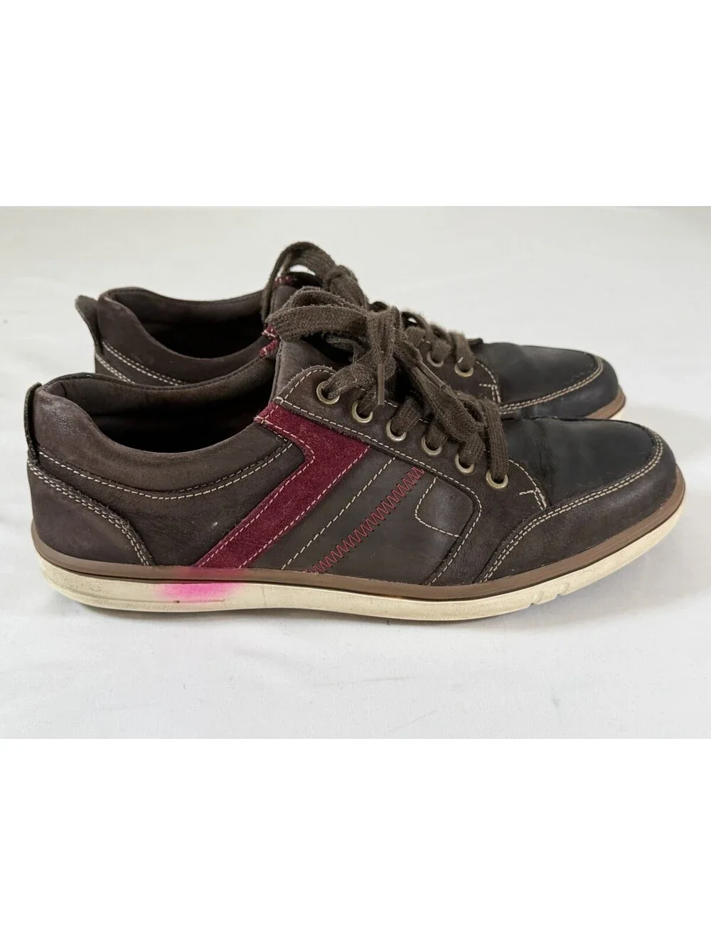 Pierre Cardin Brown Leather Sneakers with Red Accent 9.5